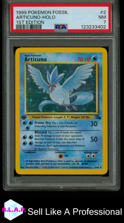 ARTICUNO POKEMON 2 1999 FOSSIL 1ST EDITION HOLO ENGLISH PSA NM 7 - Image 1