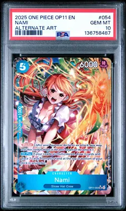 2025 ONE PIECE OP11-A FIST OF DIVINE SPEED ALTERNATE ART #054 NAMI PSA 10 - Image 1