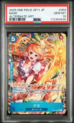 2025 ONE PIECE JPN OP11-A FIST OF DIVINE SPEED ALTERNATE ART #054 NAMI PSA 10 - Image 1
