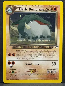 Pokemon Dark Donphan Neo Destiny TCG 3/105 Holo Unlimited Rare Card LP+ - Image 1