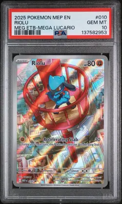 2025 POKEMON MEP EN-ME BLACK STAR PROMO #010 RIOLU PSA 10 - Image 1