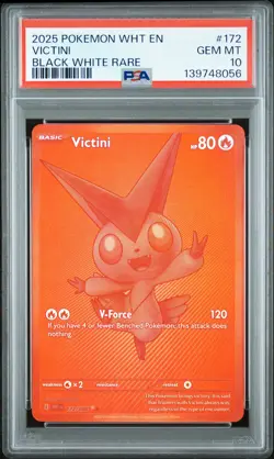 2025 POKEMON WHT EN-WHITE FLARE BLACK WHITE RARE #172 VICTINI PSA 10 - Image 1