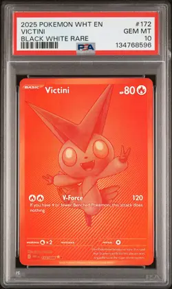 2025 POKEMON WHT EN-WHITE FLARE BLACK WHITE RARE #172 VICTINI PSA 10 - Image 1