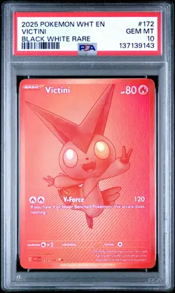 2025 POKEMON WHT EN-WHITE FLARE BLACK WHITE RARE #172 VICTINI PSA 10 - Image 1