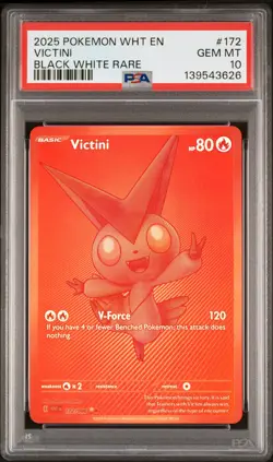 2025 POKEMON WHT EN-WHITE FLARE BLACK WHITE RARE #172 VICTINI PSA 10 - Image 1