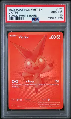 2025 POKEMON WHT EN-WHITE FLARE BLACK WHITE RARE #172 VICTINI PSA 10 - Image 1
