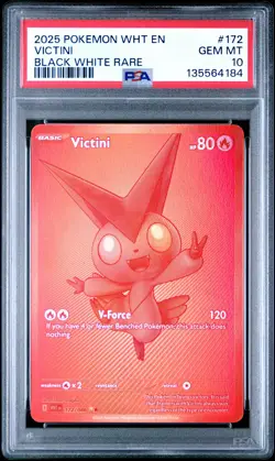 2025 POKEMON WHT EN-WHITE FLARE BLACK WHITE RARE #172 VICTINI PSA 10 - Image 1