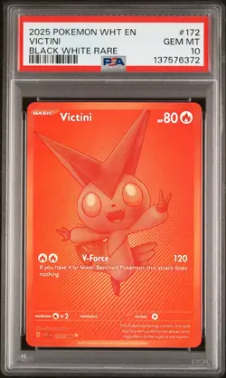 2025 POKEMON WHT EN-WHITE FLARE BLACK WHITE RARE #172 VICTINI PSA 10 - Image 1