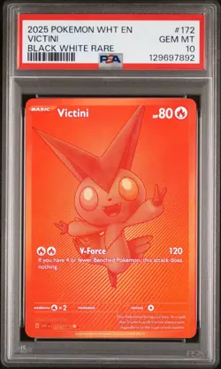 2025 POKEMON WHT EN WHITE FLARE BLACK WHITE RARE #172 VICTINI PSA 10 GEM MINT - Image 1