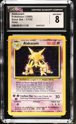 CGC 8 Alakazam 1999 Base Set 1/102 Holo Pokemon Card - Image 1