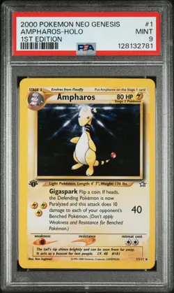 2000 POKEMON NEO GENESIS 1ST EDITION #1 AMPHAROS-HOLO PSA 9 - Image 1