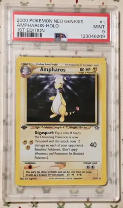 2000 Pokemon Neo Genesis Ampharos 1st Edition Holo Rare #1 PSA 9 Mint - Image 1