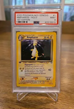 Ampharos 001/111 1st Edition Pokemon Card PSA 9 English Holo Rare Neo Genesis - Image 1