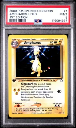 Ampharos-Holo 1st Edition Pokemon Neo Genesis 1st Edition 1 NM PSA MINT 9 - Image 1