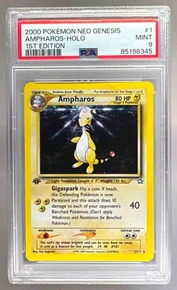Ampharos 2000 Pokemon Neo Genesis 1st Edition #1 Holo PSA 9 - Image 1