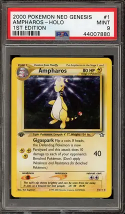Pokemon Ampharos Neo Genesis 1st Edition Holo Rare #1 PSA 9 Mint - Image 1