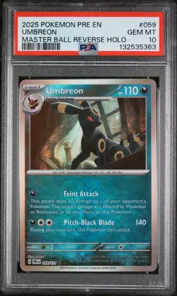 2025 POKEMON PRE EN-PRISMATIC EVOLUTIONS MASTER BALL REVERSE HOLO UMBREON PSA 10 - Image 1