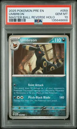 2025 POKEMON PRE EN-PRISMATIC EVOLUTIONS MASTER BALL REVERSE HOLO UMBREON PSA 10 - Image 1