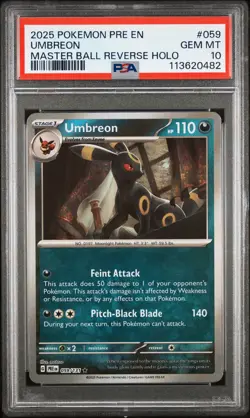 2025 POKEMON PRE EN-PRISMATIC EVOLUTIONS MASTER BALL REVERSE HOLO UMBREON PSA 10 - Image 1