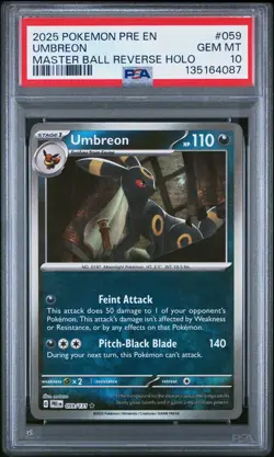 2025 POKEMON PRE EN-PRISMATIC EVOLUTIONS MASTER BALL REVERSE HOLO UMBREON PSA 10 - Image 1