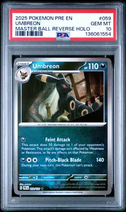 2025 POKEMON PRE EN-PRISMATIC EVOLUTIONS MASTER BALL REVERSE HOLO UMBREON PSA 10 - Image 1