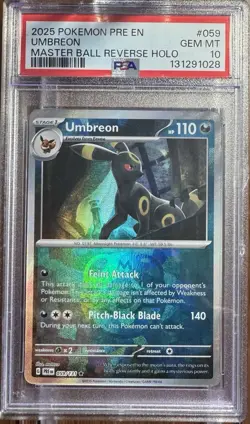 UMBREON 2025 POKEMON PRE EN-PRISMATIC EVOLUTIONS MASTER BALL REVERSE HOLO PSA 10 - Image 1