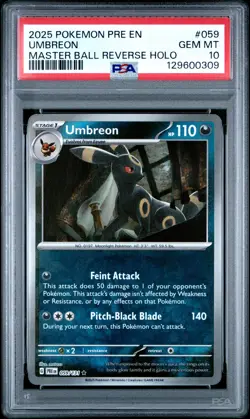2025 POKEMON PRE EN-PRISMATIC EVOLUTIONS MASTER BALL REVERSE HOLO UMBREON PSA 10 - Image 1