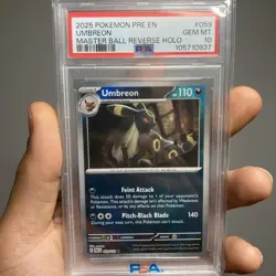 UMBREON 2025 POKEMON PRE EN-PRISMATIC EVOLUTIONS MASTER BALL REVERSE HOLO PSA 10 - Image 1