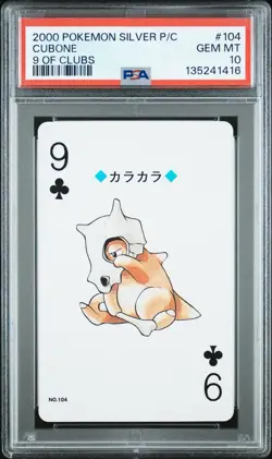 Cubone ~ 2000 Pokemon Japanese Silver Playing Card 9 of Clubs #104 PSA 10 GEM MT - Image 1
