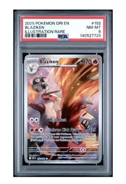 2025 POKEMON DRI EN-DESTINED RIVALS ILLUSTRATION RARE #192 BLAZIKEN PSA 8 - Image 1