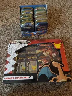Pokemon Celebrations Lance's Charizard V Box Sealed + 10 Sealed Mini Tins & Box - Image 1