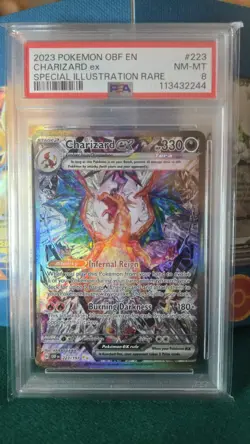 2023 POKEMON OBF EN-OBSIDIAN FLAMES SPECIAL ILLUSTRATION RARE CHARIZARD EX PSA 8 - Image 2