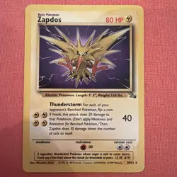 Zapdos 30/62 Fossil Unlimited Non Holo Rare 1999 Vintage Pokemon Card - Image 1