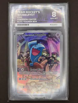 Pokemon Card - Team Rockets Wobbuffet 203 Pokemon Center Stamped Promo ACE 8 - Image 1