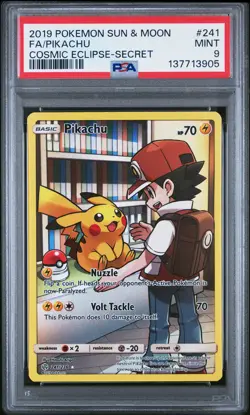 2019 Pokemon Sun & Moon Cosmic Eclipse #241 Fa/Pikachu Secret PSA 9 - Image 1