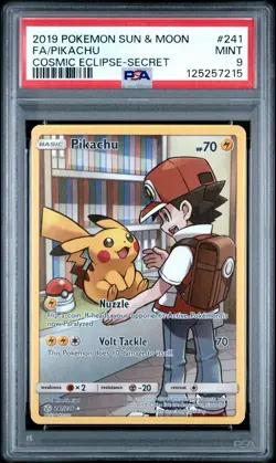 2019 POKEMON SUN & MOON COSMIC ECLIPSE SECRET #241 FULL ART/PIKACHU PSA 9 - Image 1