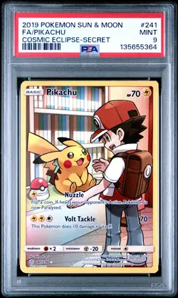 2019 POKEMON SUN & MOON COSMIC ECLIPSE SECRET #241 FULL ART/PIKACHU PSA 9 - Image 1