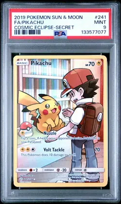 2019 POKEMON SUN & MOON PIKACHU FULL ART COSMIC ECLIPSE SECRET #241 PSA 9 MINT - Image 1