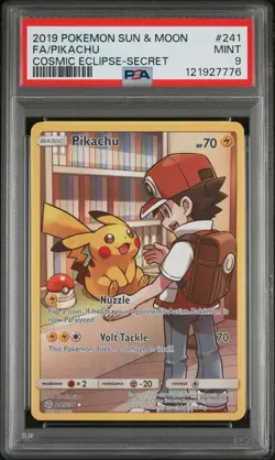 2019 POKEMON SUN & MOON COSMIC ECLIPSE SECRET #241 FULL ART/PIKACHU PSA 9 - Image 1