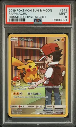 2019 POKEMON SUN & MOON COSMIC ECLIPSE SECRET #241 FULL ART/PIKACHU PSA 9 - Image 1