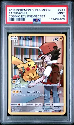 2019 POKEMON SUN & MOON COSMIC ECLIPSE SECRET #241 FULL ART/PIKACHU PSA 9 - Image 1