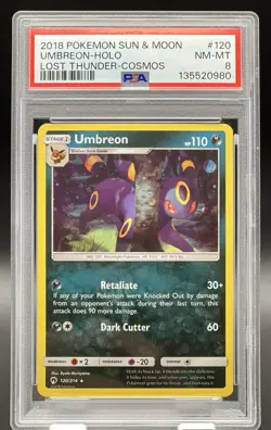 2018 Pokemon Umbreon #120 Cosmos Holo SM: Lost Thunder LOW POP PSA 8 - Image 1