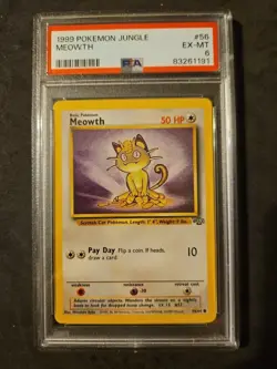 1999 Pokemon Jungle #56 Meowth PSA Graded 6 EX-MT New Slab! - Image 1