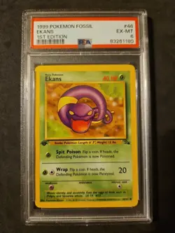 1999 Pokemon Fossil #46 Ekans 1st Edition PSA 6 EX-MT New Slab! - Image 1