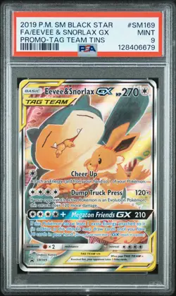 2019 Pokemon SM Black Star Promo Eevee & Snorlax GX #SM169 Tins-FA PSA 9 MINT - Image 1