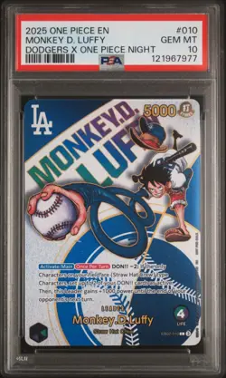 2025 ONE PIECE PROMOS DODGERS X ONE PIECE NIGHT #010 MONKEY D. LUFFY PSA 10 - Image 1
