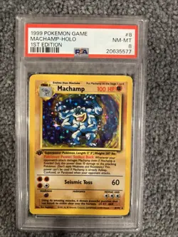 PSA 8 Machamp Pokemon Base Set 8/102 Holo 1st Edition 1999 Near Mint - Image 1