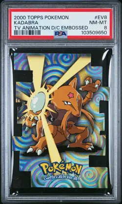 PSA 8 Kadabra EV8 2000 Topps Pokemon TV Animation Die-Cut Embossed Pokemon Card - Image 1