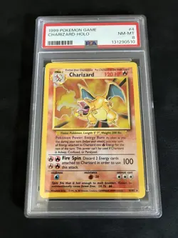 1999 Pokemon TCG Charizard Base Set Holo Rare Card 4/102 PSA 8 - Mint - Clean - Image 1