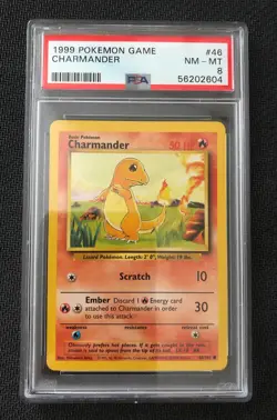 1999 Pokemon Game #46 Charmander PSA 8 Base Set Unlimited Card NEAR MINT - Image 1